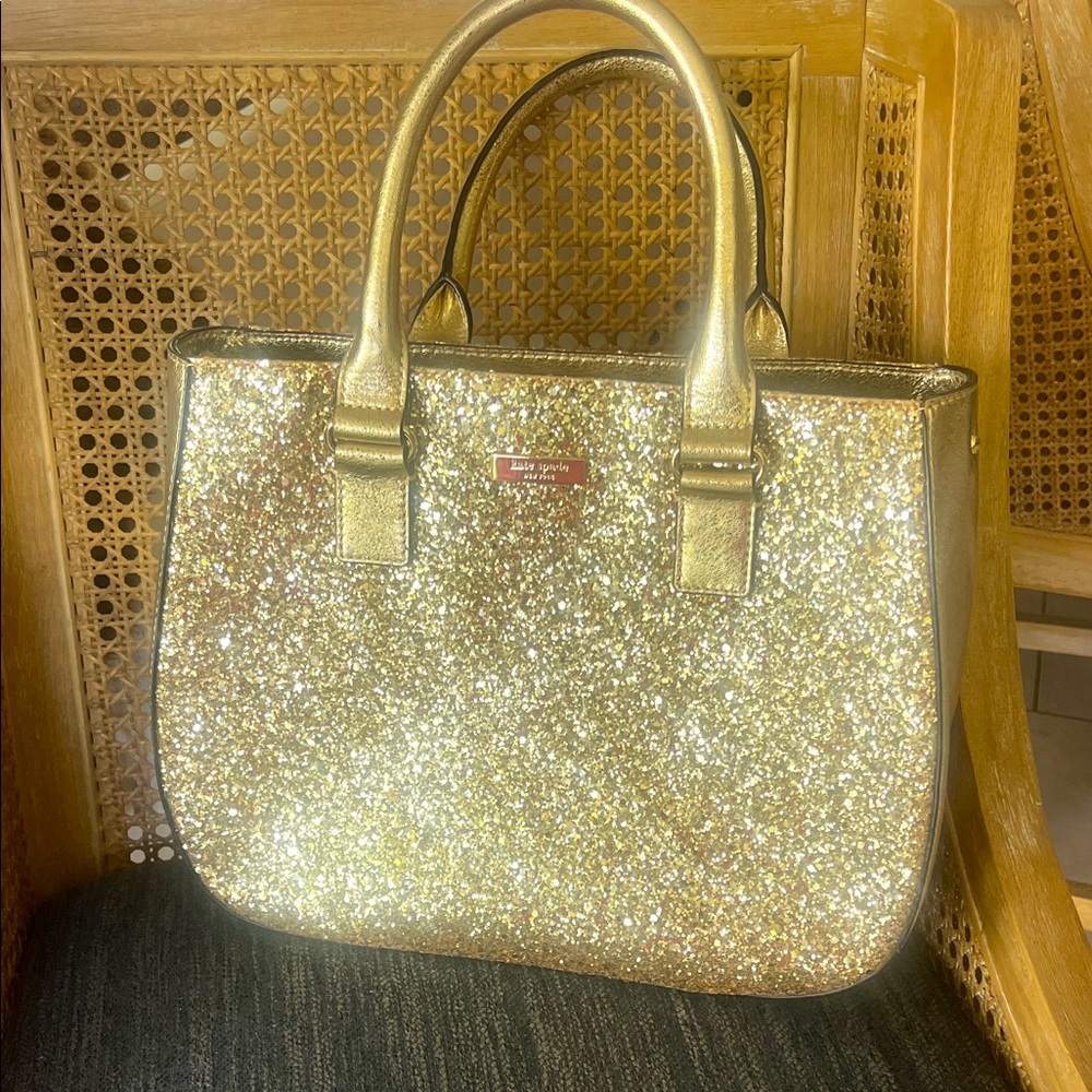 EUC Rare Kate Spade Belmont Street Sylvie gold, large glitter tote handbag